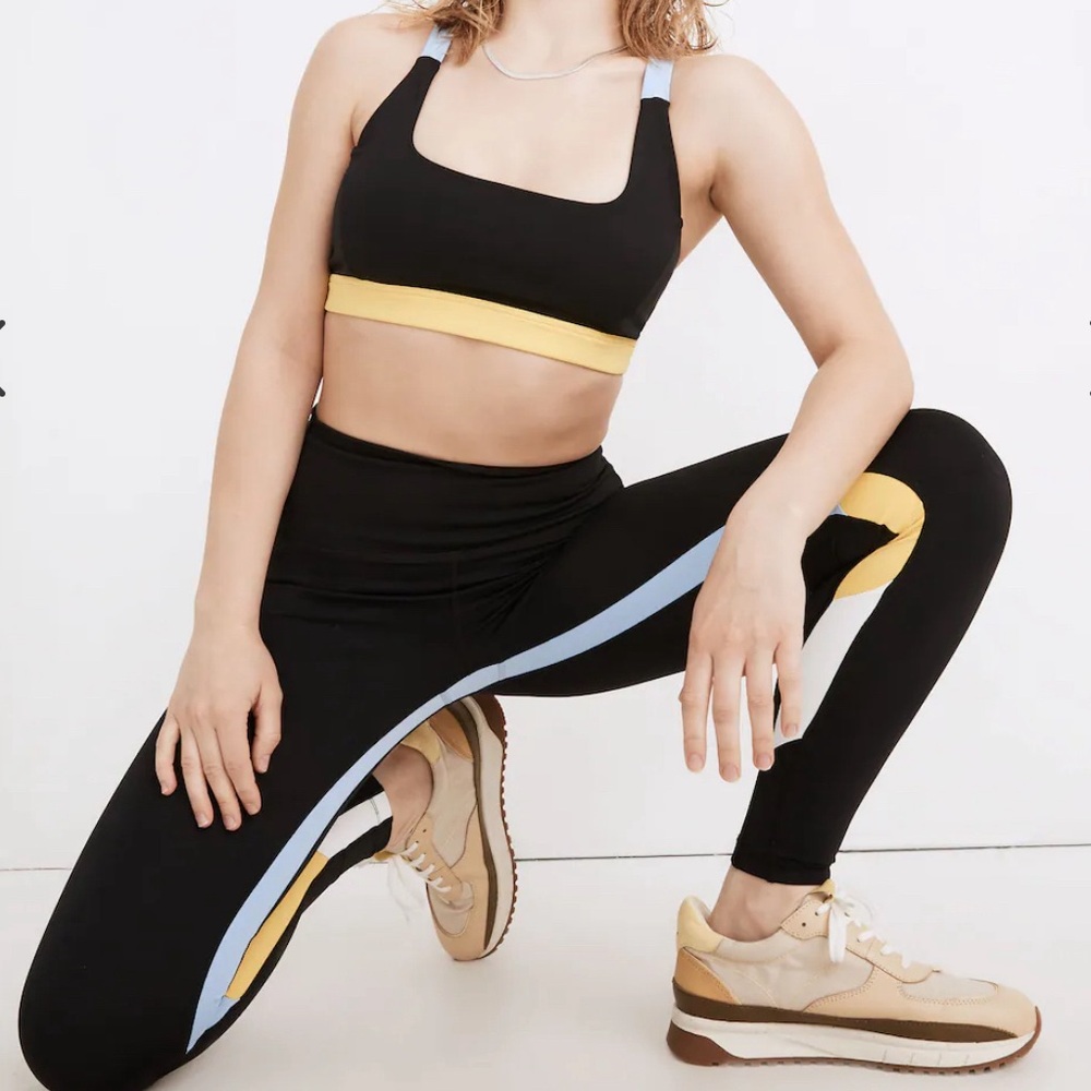 Splits59™ High-Waisted 7/8 Leggings in Black Colorblock and bra matching set